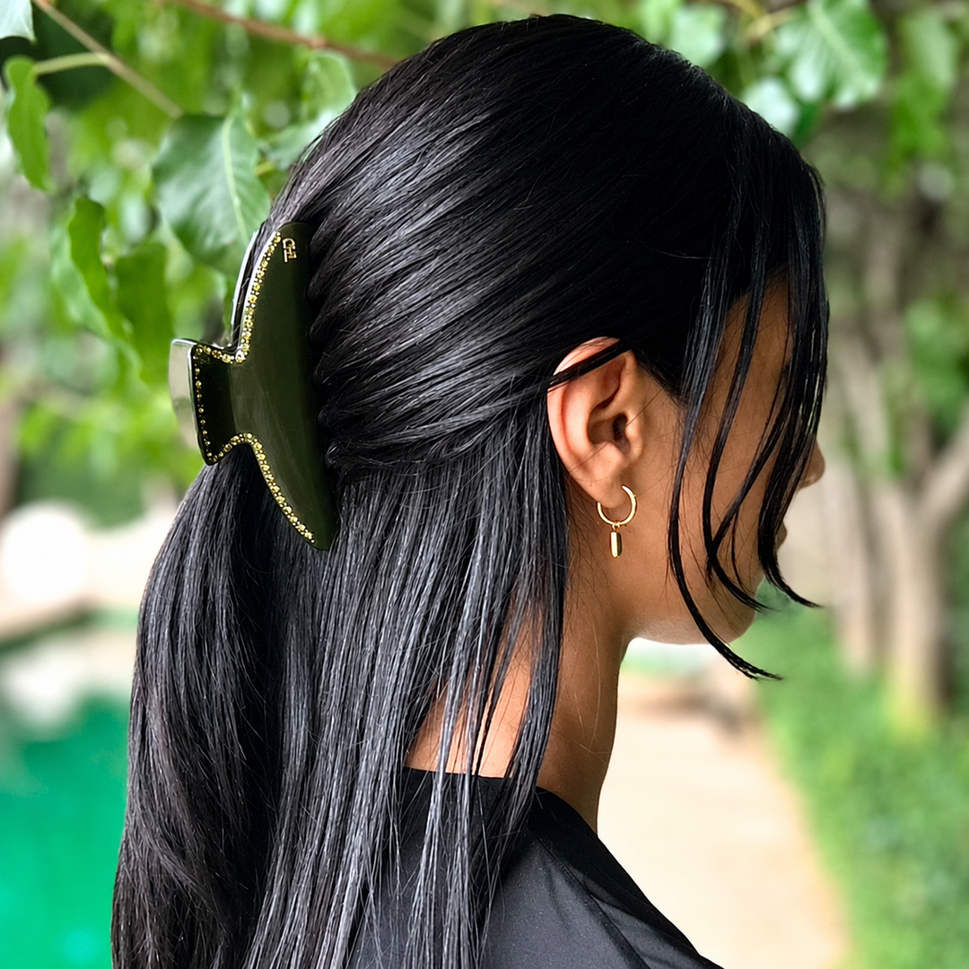 WS Mary Acetate Oversized Hair Claw with Crystals - Bistro Green - Image 1