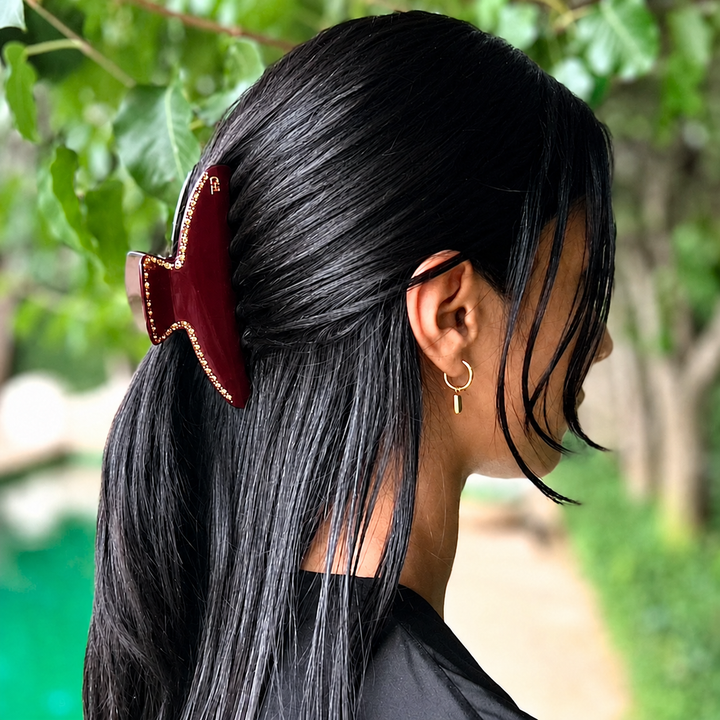 WS Mary Acetate Oversized Hair Claw with Crystals - Wine - Image 1