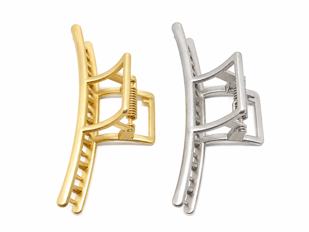 WS - Medium Line Metal Hair Claw - 2 Pce - Matt Gold & Matt Silver - Hero