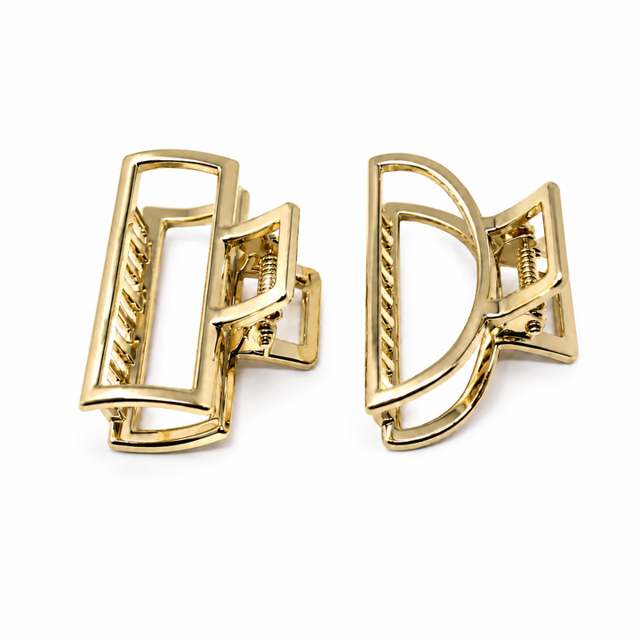 WS - Mini Open Shape Metal Hair Claw - 2 Pc - Gold