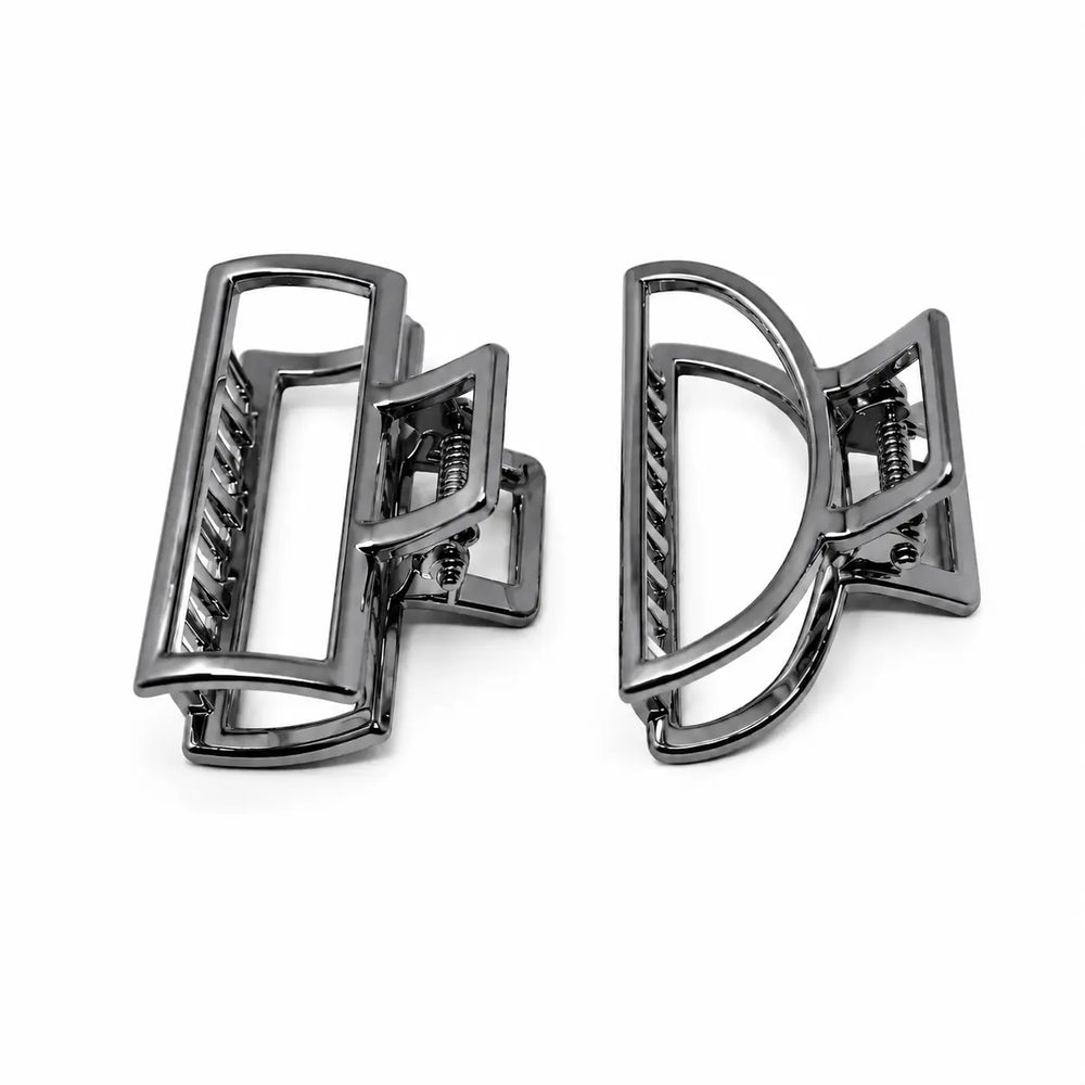 WS - Mini Open Shape Metal Hair Claw - 2 Pc - Hermatite