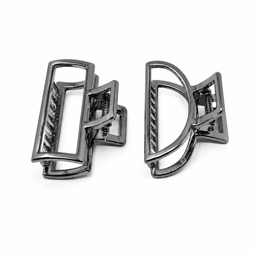 WS - Mini Open Shape Metal Hair Claw - 2 Pc - Hermatite