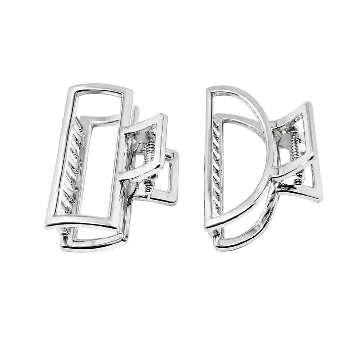 WS - Mini Open Shape Metal Hair Claw - 2 Pc - Silver