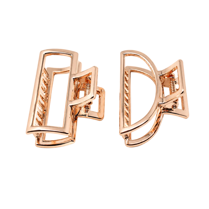 WS - Mini Open Shape Metal Hair Claw - 2 Pc - Rose Gold