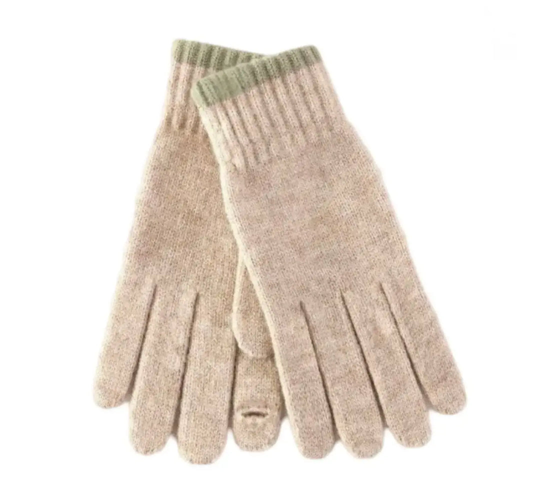 WS NY Unisex Wool Touchscreen Gloves M-L - Oatmeal/Green