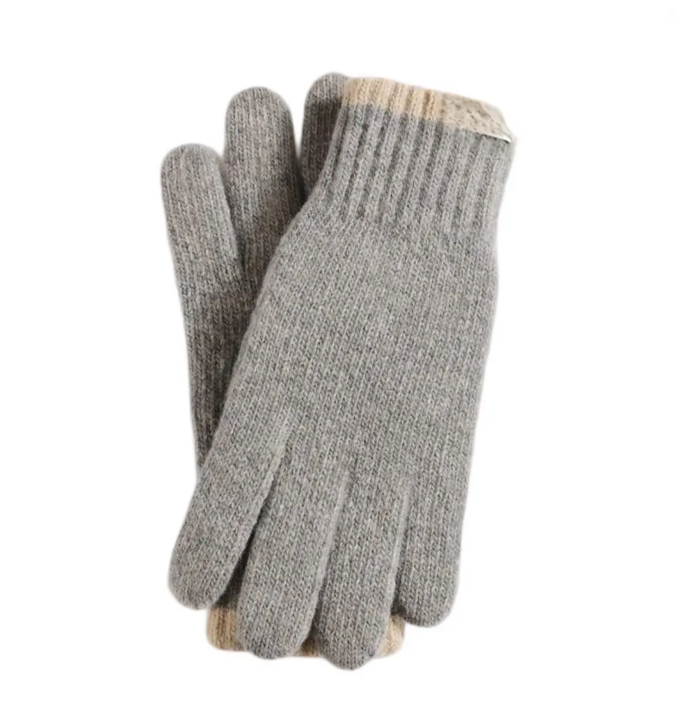 WS NY Unisex Wool Touchscreen Gloves M-L - Grey/Oatmeal Trim - Hero