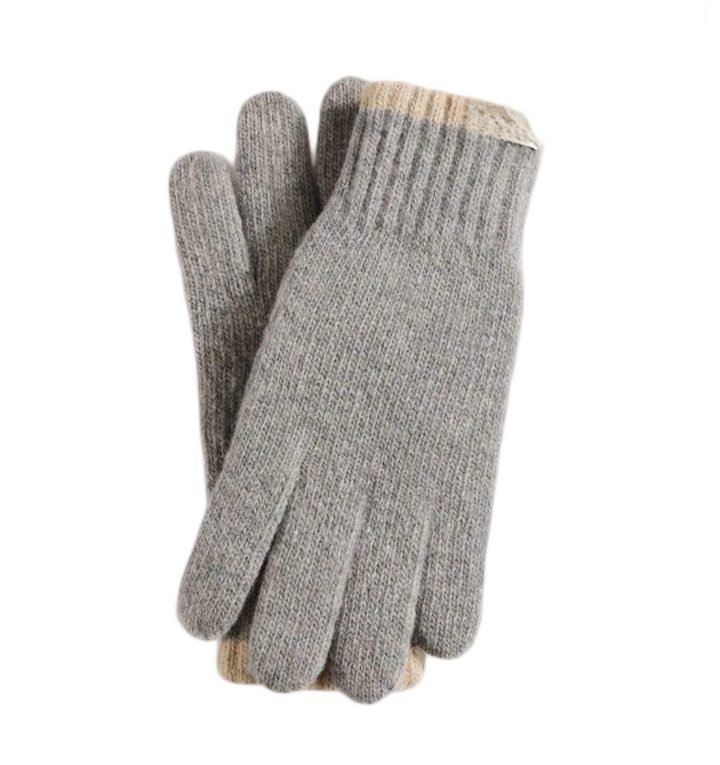 WS NY Unisex Wool Touchscreen Gloves M-L - Grey/Oatmeal Trim - Hero