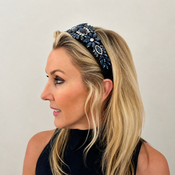WS - Nichola Encrusted Statement Headband - Nichola in Navy - Image 1