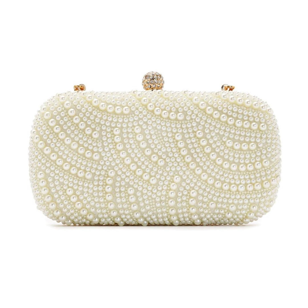 WS Ivory Cascade Pearl Clutch Bag - Ivory