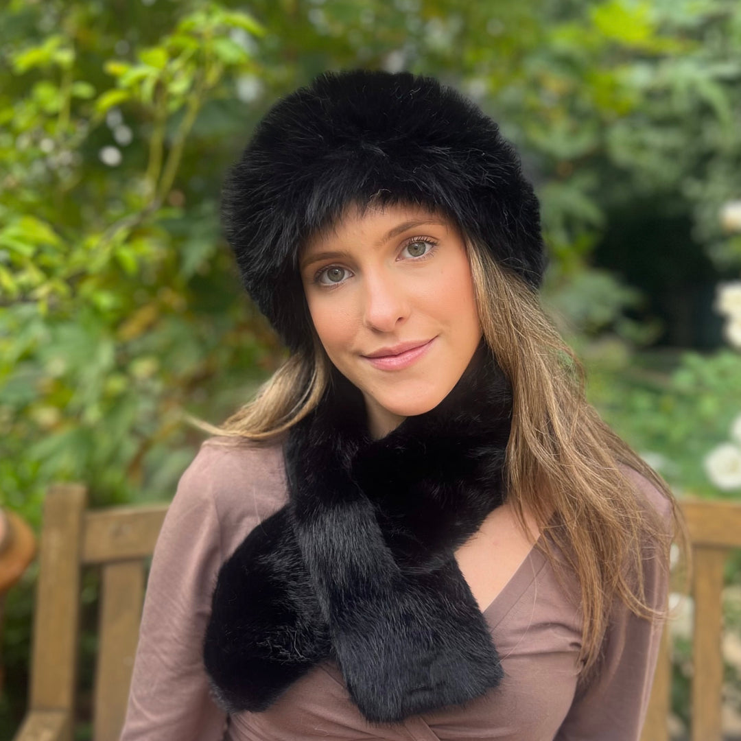WS Faux Fur Peruvian Stole - Black - Image 1