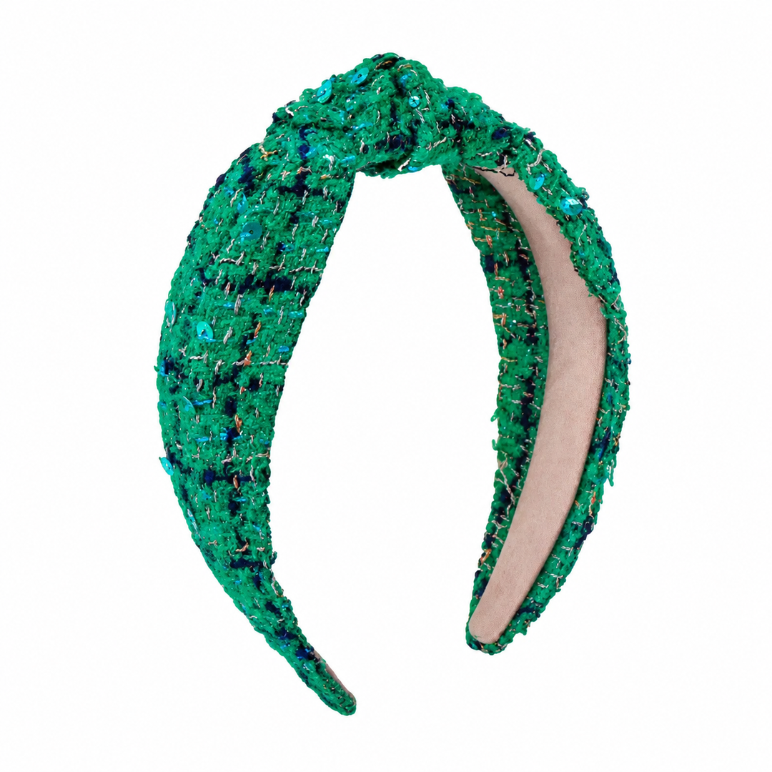 WS Plaid Knotted Headband - Green - Hero