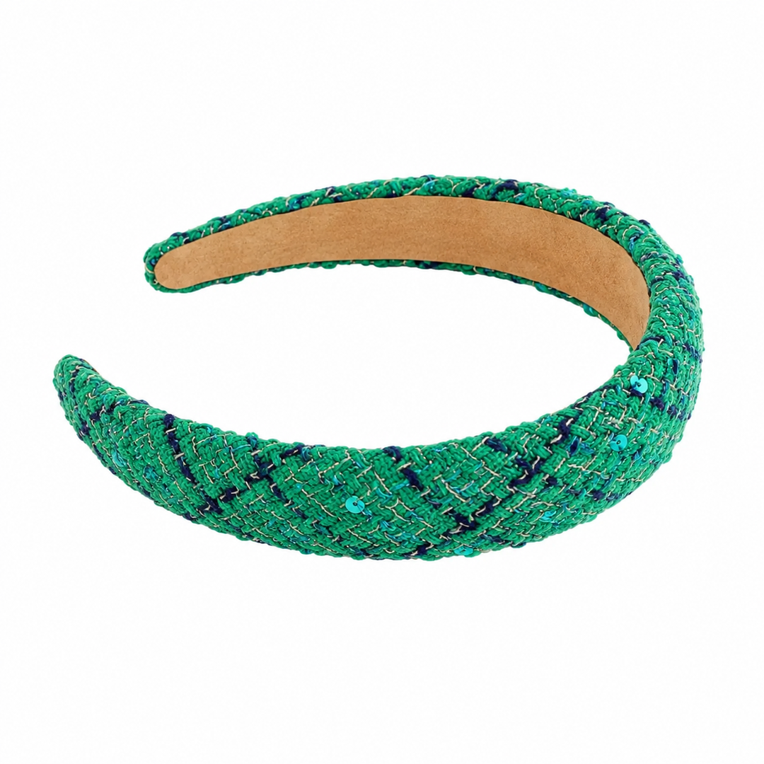 WS Plaid Padded Alice Headband - Green/Black
