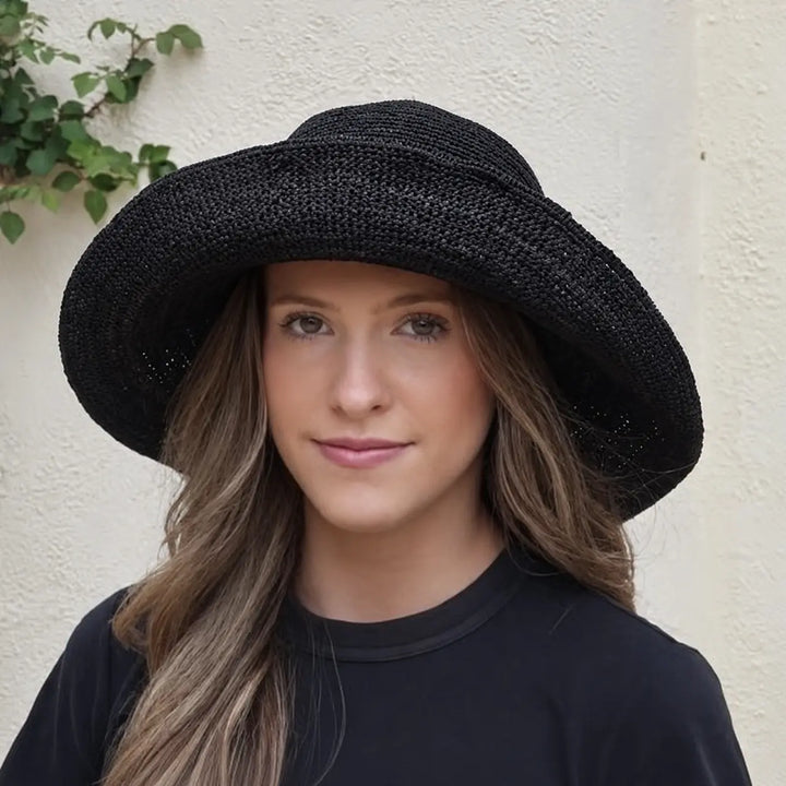 Positano Raffia Sun Hat - Black - Hero