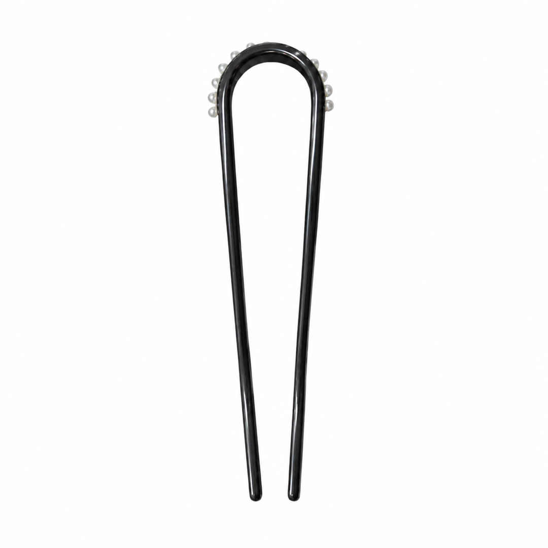 WS Premium Acetate Chignon U Pin with Pearl - Black - Hero