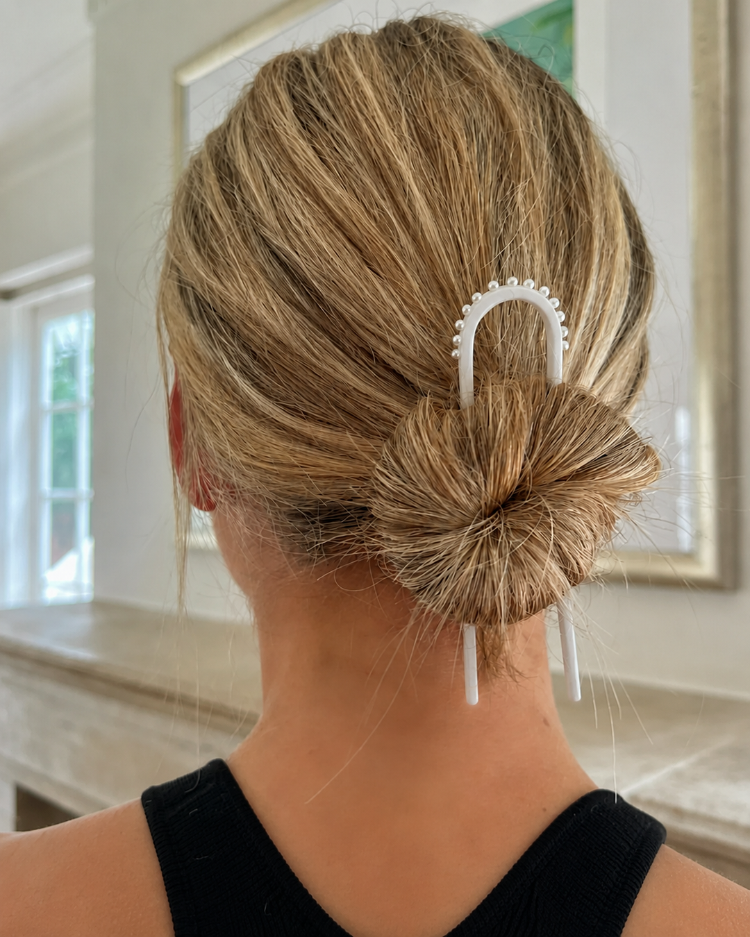 WS Premium Acetate Chignon U Pin with Pearl - White - Image 1
