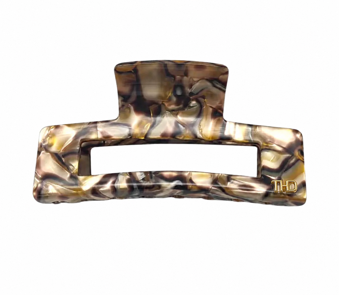 WS Cellulose Acetate Rectangle Hair Claw Large Marble - Gold - Hero