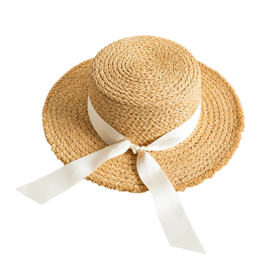 WS Raffia Straw Boater - Off White Ribbon - Hero