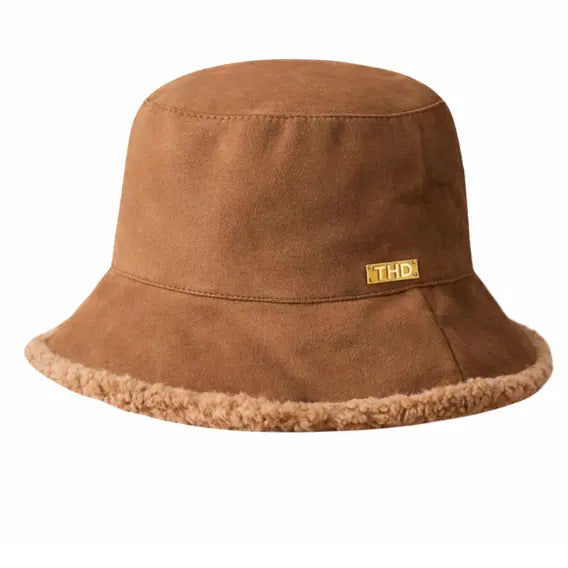 Vegan Suede Bucket Hat in Camel Brown Tania Hird Designs