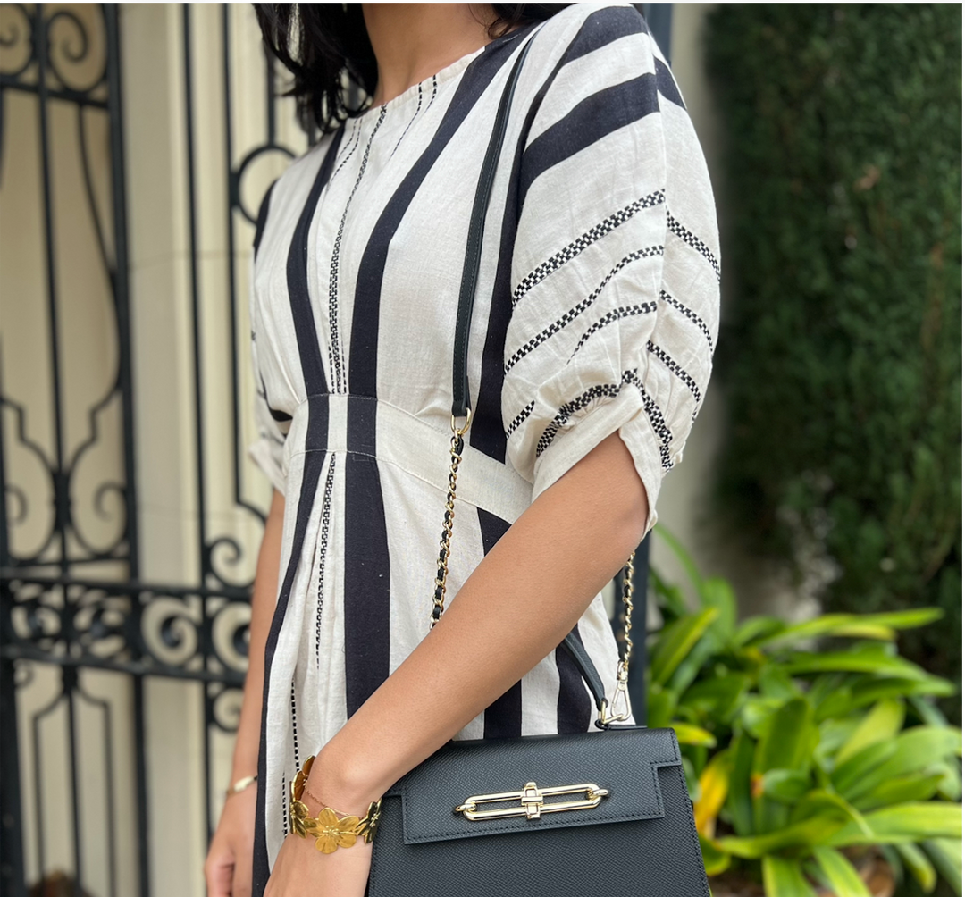 WS Jasmine Tailored Linen embroidered Dress - Black & White Tania Hird Designs