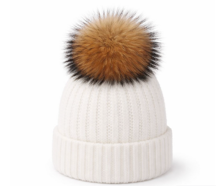 70 % Angora Beanie - Off White &Pom pom