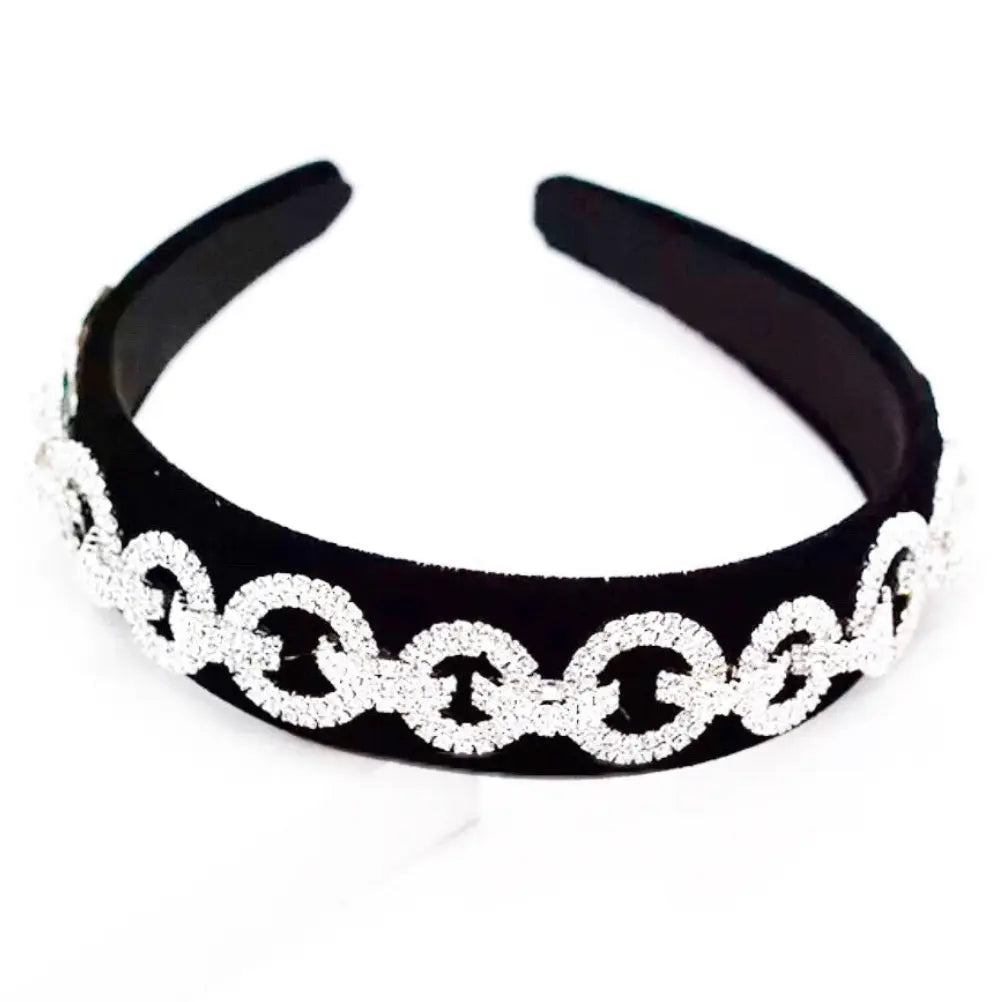 Embellished Chain Chanel look Headband on Black Velvet Tania Hird Designs
