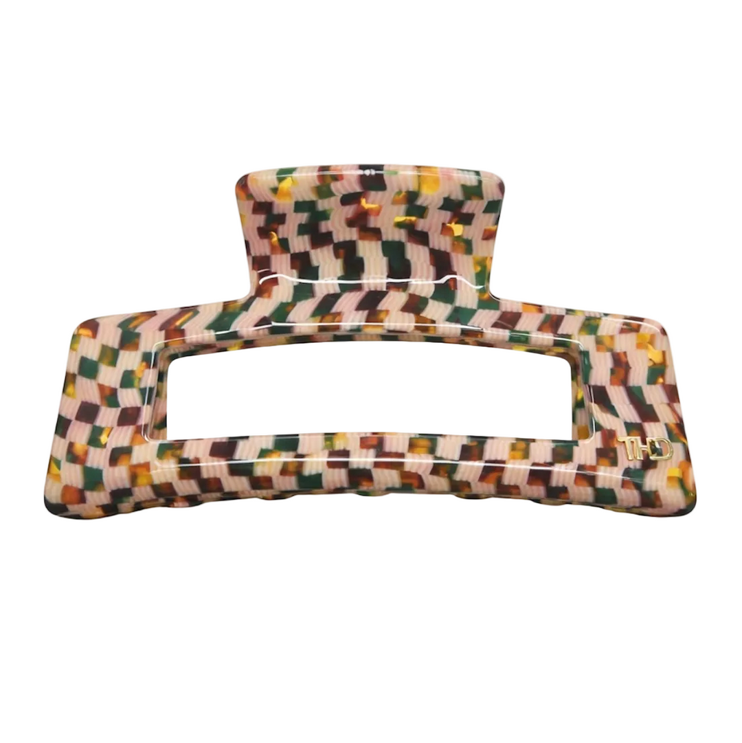 Cellulose Acetate Rectangular Large Hair Claw - Green Brown check Tania Hird Designs