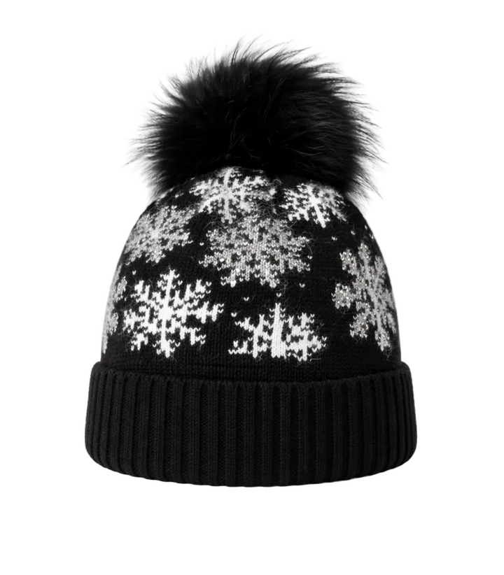 WS Angora Blend Snow Beanie with Luxe Pom Pom - Black & Black Luxe Pom Pom - Hero