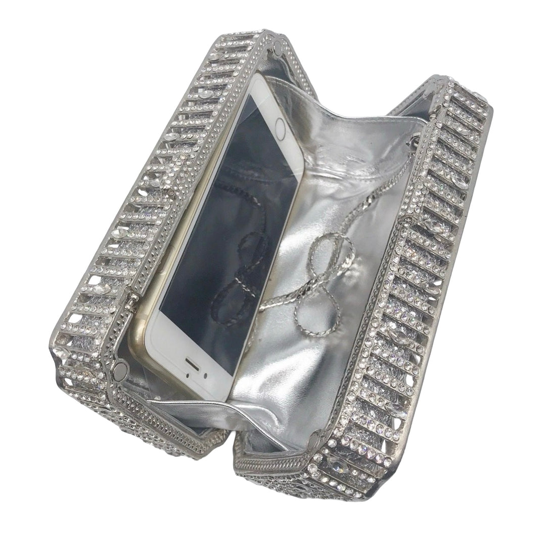 WS the Solara Crystal Handcrafted Clutch Bag Silver - Silver - Image 3