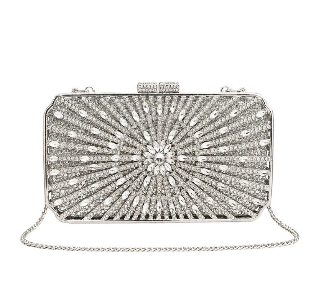 WS the Solara Crystal Handcrafted Clutch Bag Silver - Silver - Hero