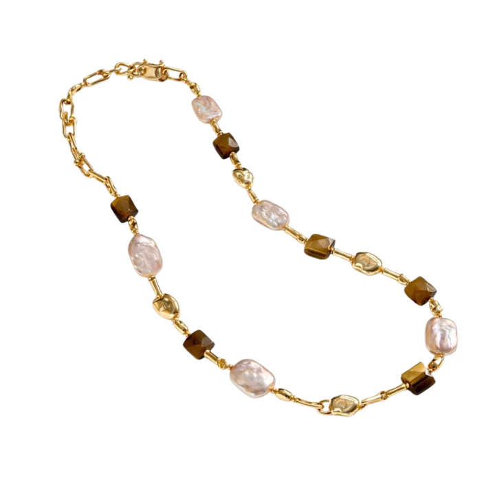 WS Solene Pearl and Tiger Eye Stone Necklace - Hero