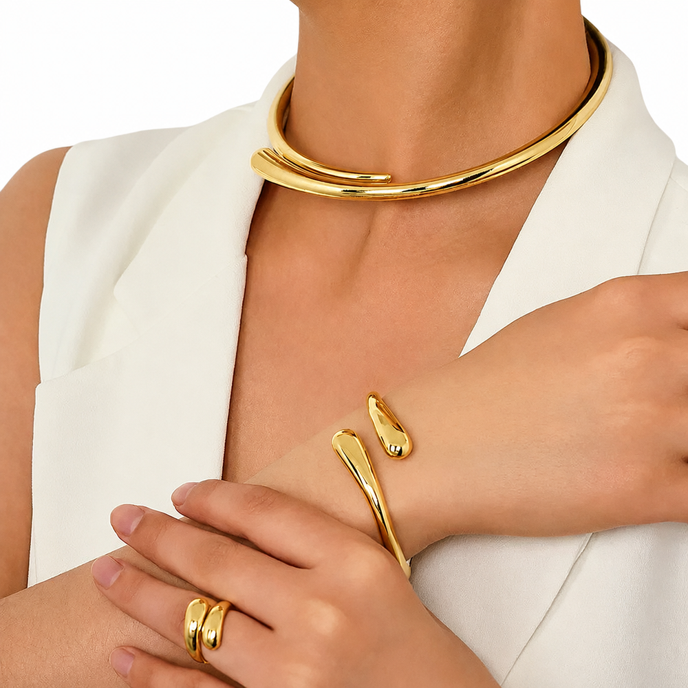 WS Spiral Necklace, Bracelet & Ring Set - Gold - Image 1