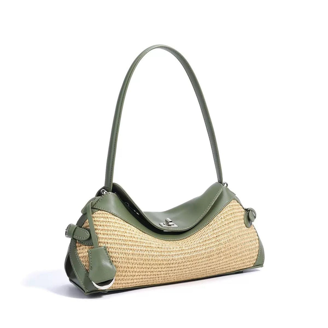 WS St Margaux Raffia and Cowhide Bag - Green - Image 1