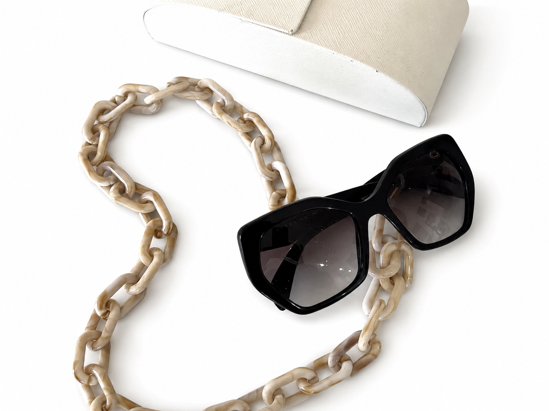 WS Glasses / Sunglasses Chain Oversized Retro - White/Brown - Image 1
