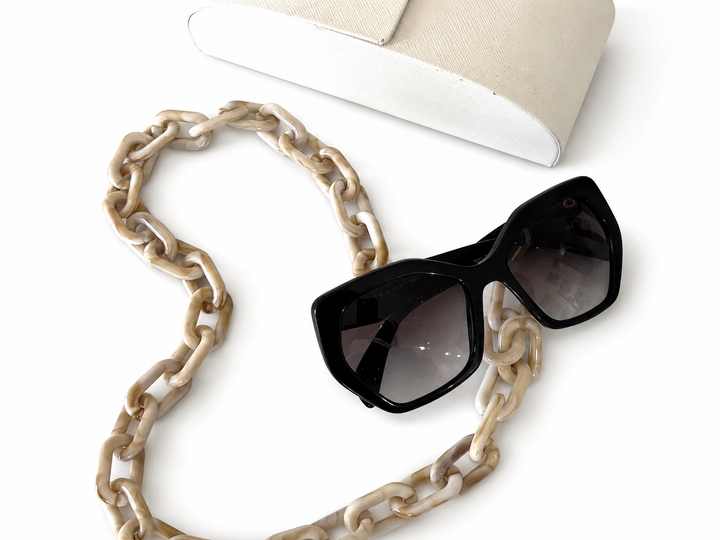 WS Glasses / Sunglasses Chain Oversized Retro - White/Brown - Image 1