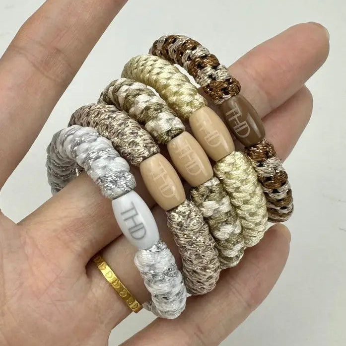 THD Hair Ties - Champagne Shimmer - on hand