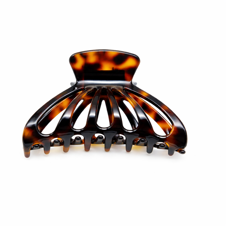 Large Acetate Cutout Hair Claw in Dark Tortoise