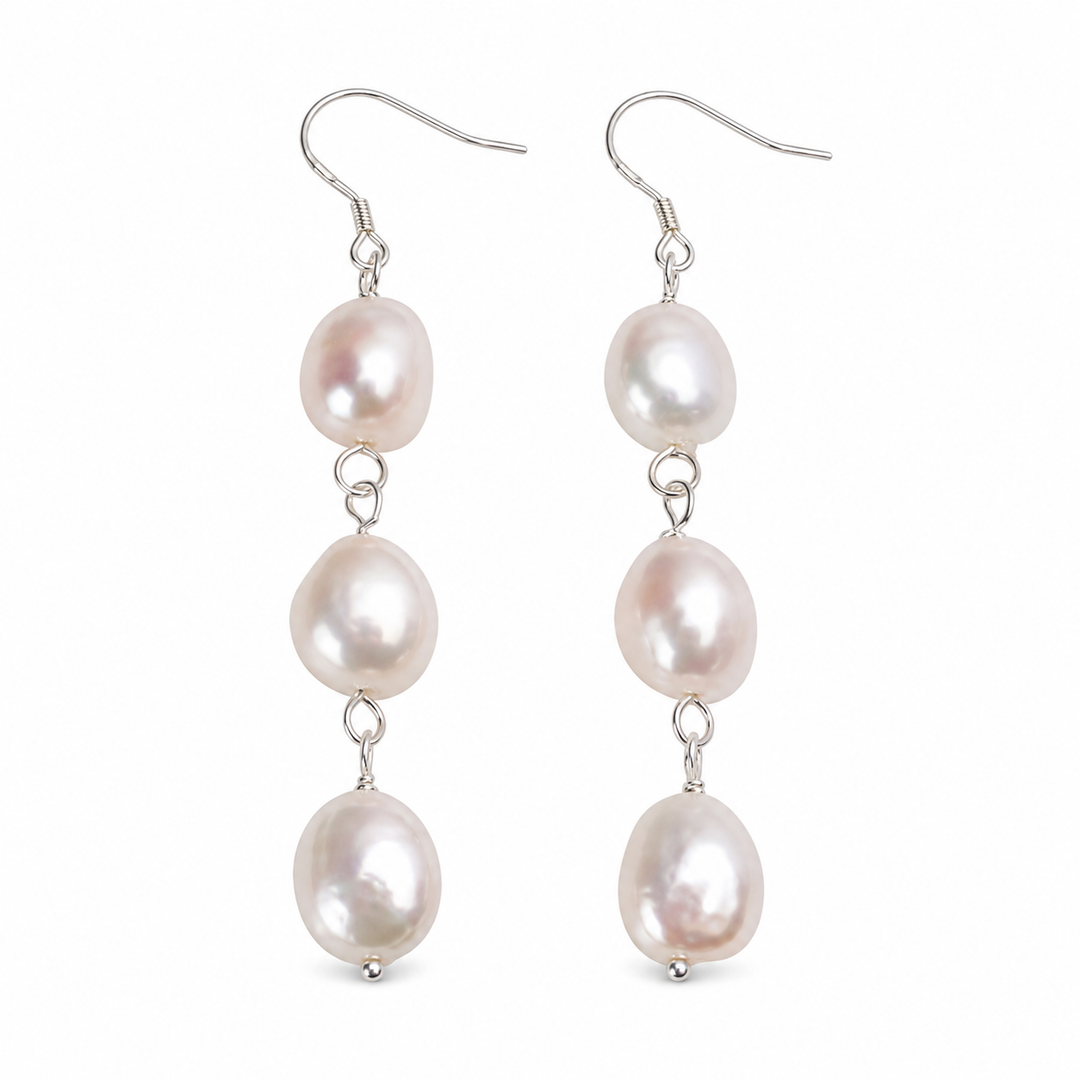 WS Trinity Pearl Earrings - White - Hero