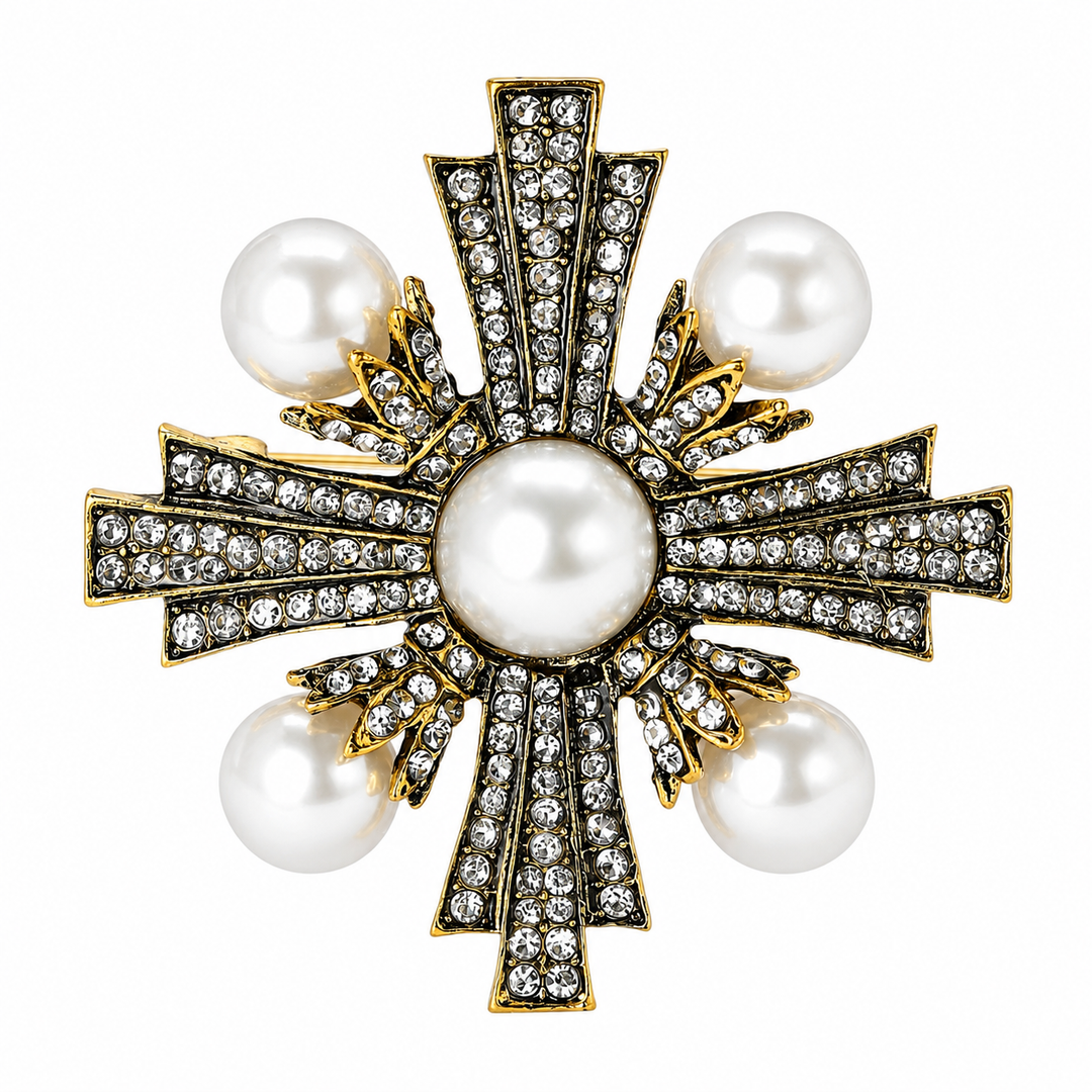 WS Victoria Cross Brooch - Pearl & Gold