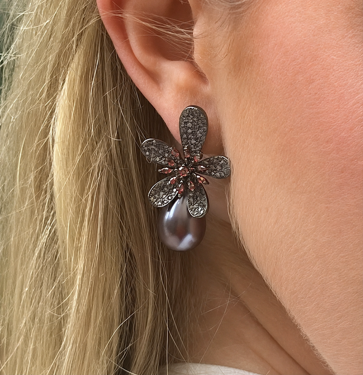WS Violaceous Flower Earrings - Grey - Image 1