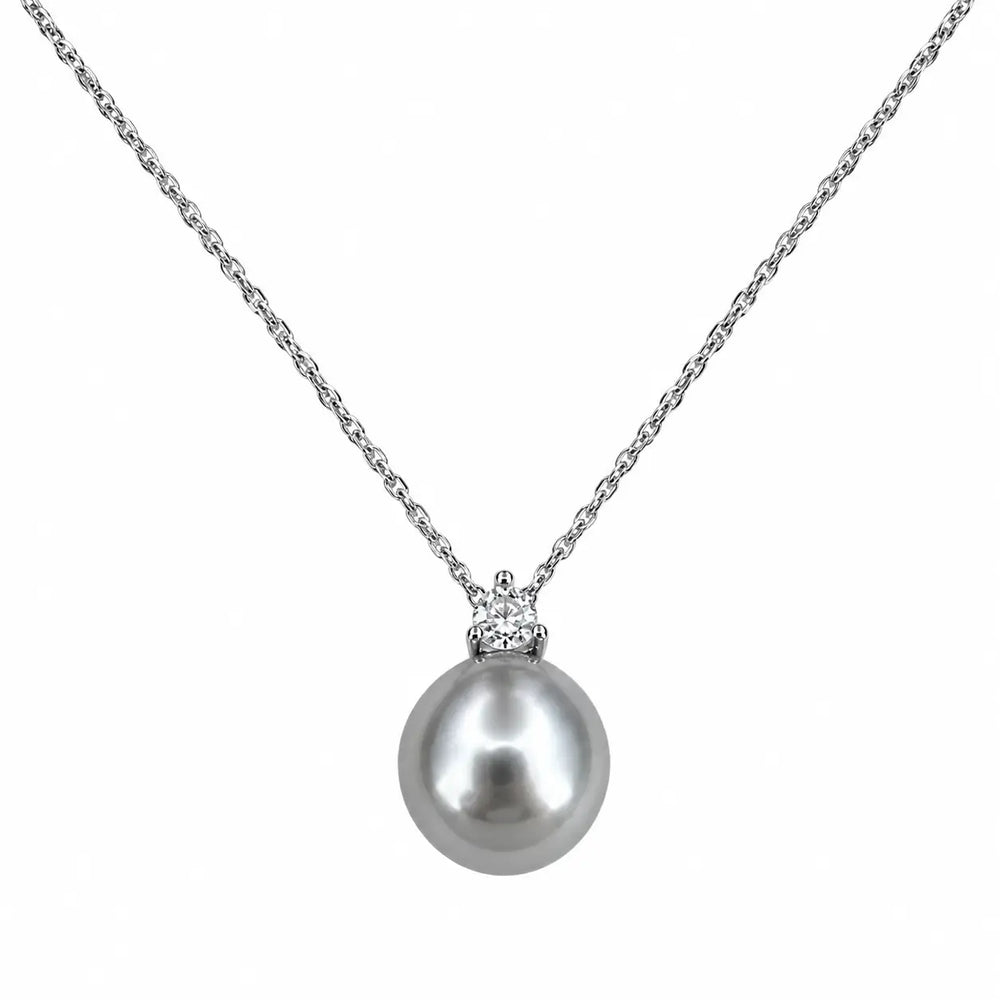 WS - Kai Round Pearl & Zirconia Pendant on Sterling Silver - Black Pearl