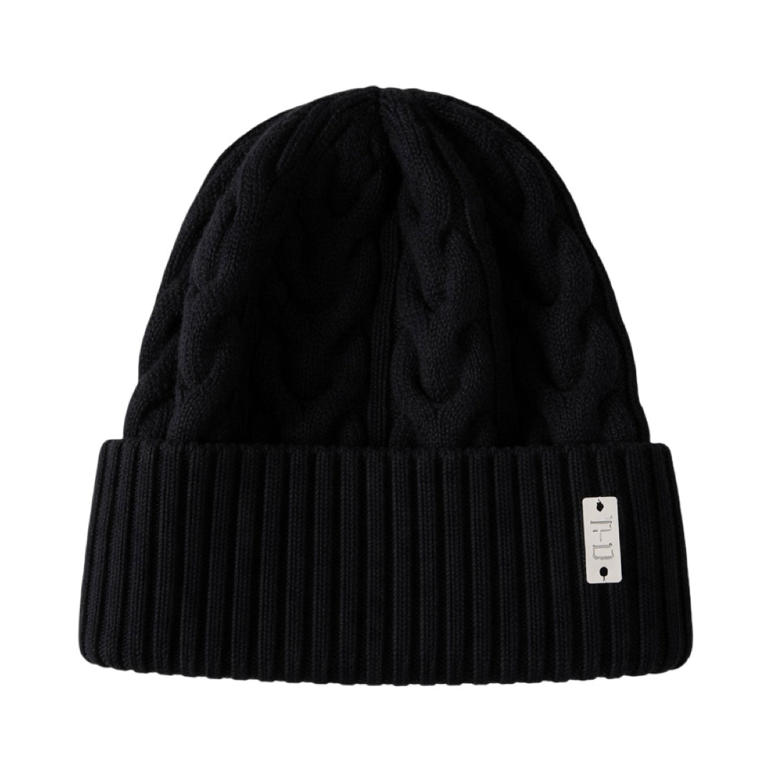 WS Cable Wool Knitted Beanie - Black - Hero