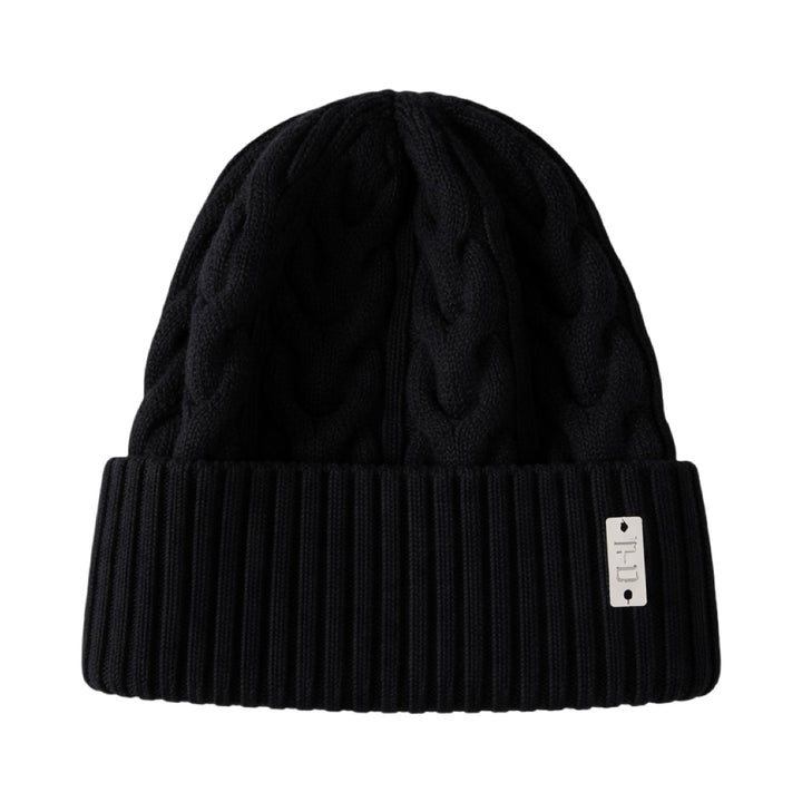 WS Cable Wool Knitted Beanie - Black - Hero