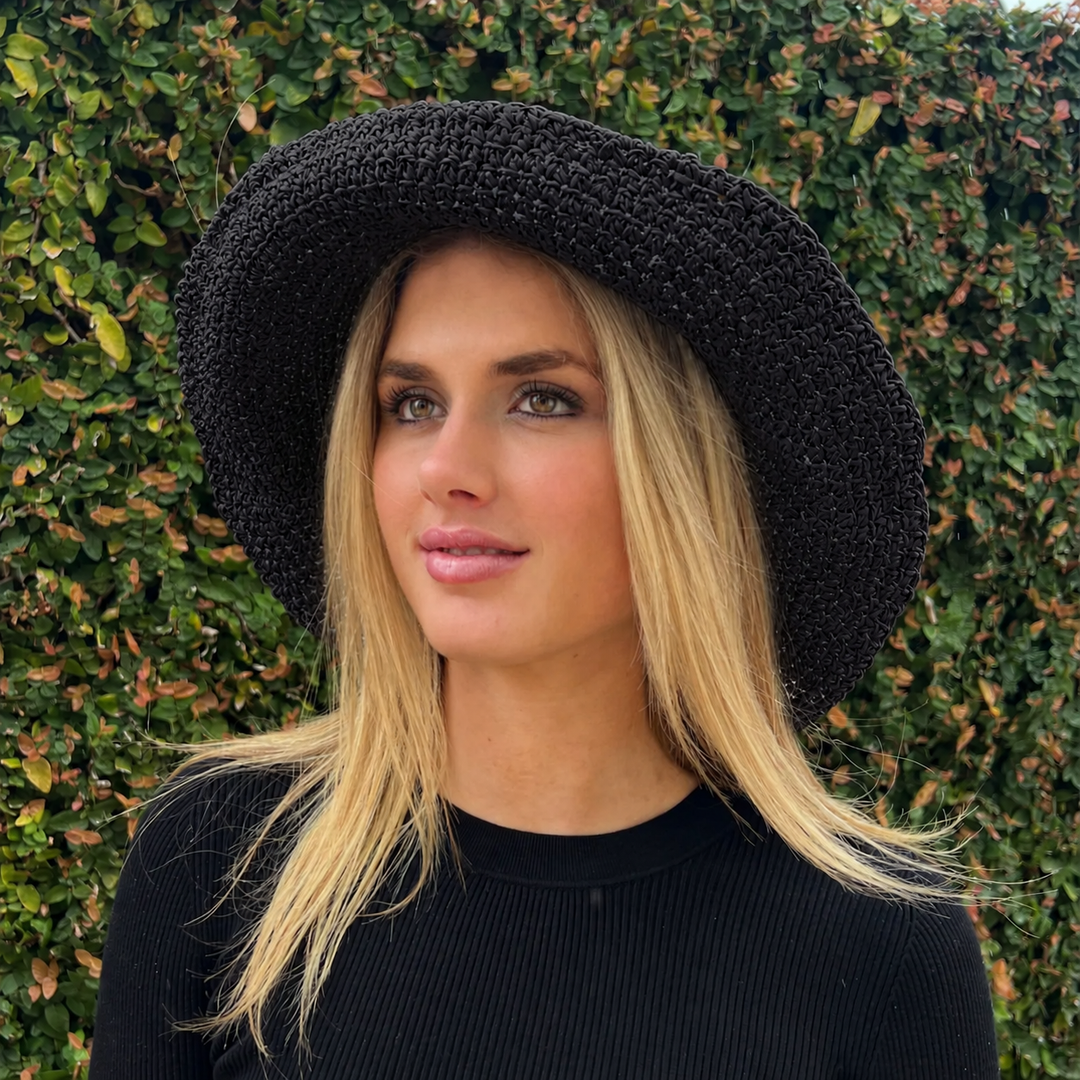 WS Woven Foldable Sun Hat - Black - Image 1