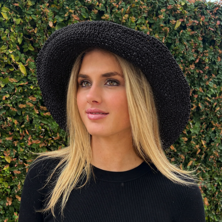 WS Woven Foldable Sun Hat - Black - Image 1