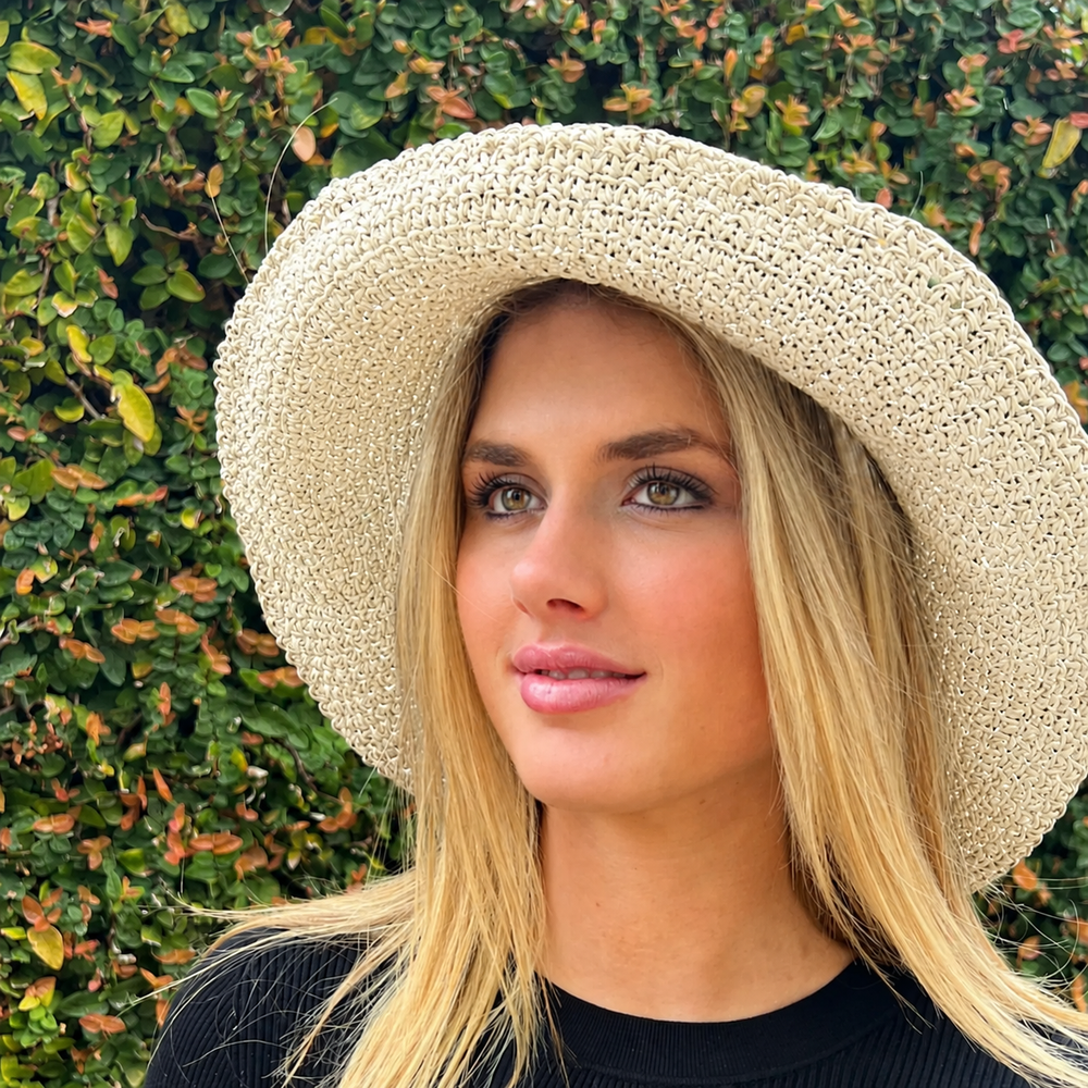 WS Woven Foldable Sun Hat - Natural Straw/Beige - Image 1