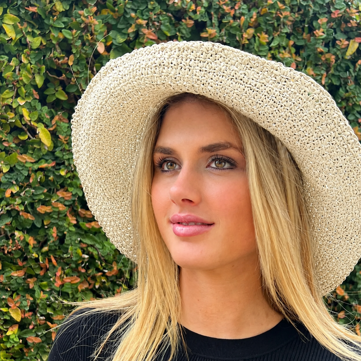 WS Woven Foldable Sun Hat - Natural Straw/Beige - Image 1
