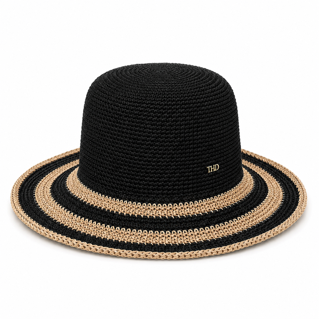 WS Woven Foldable Sun Hat - Black & Natural