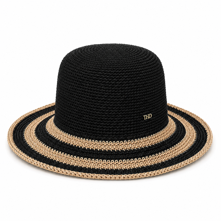 WS Woven Foldable Sun Hat - Black & Natural