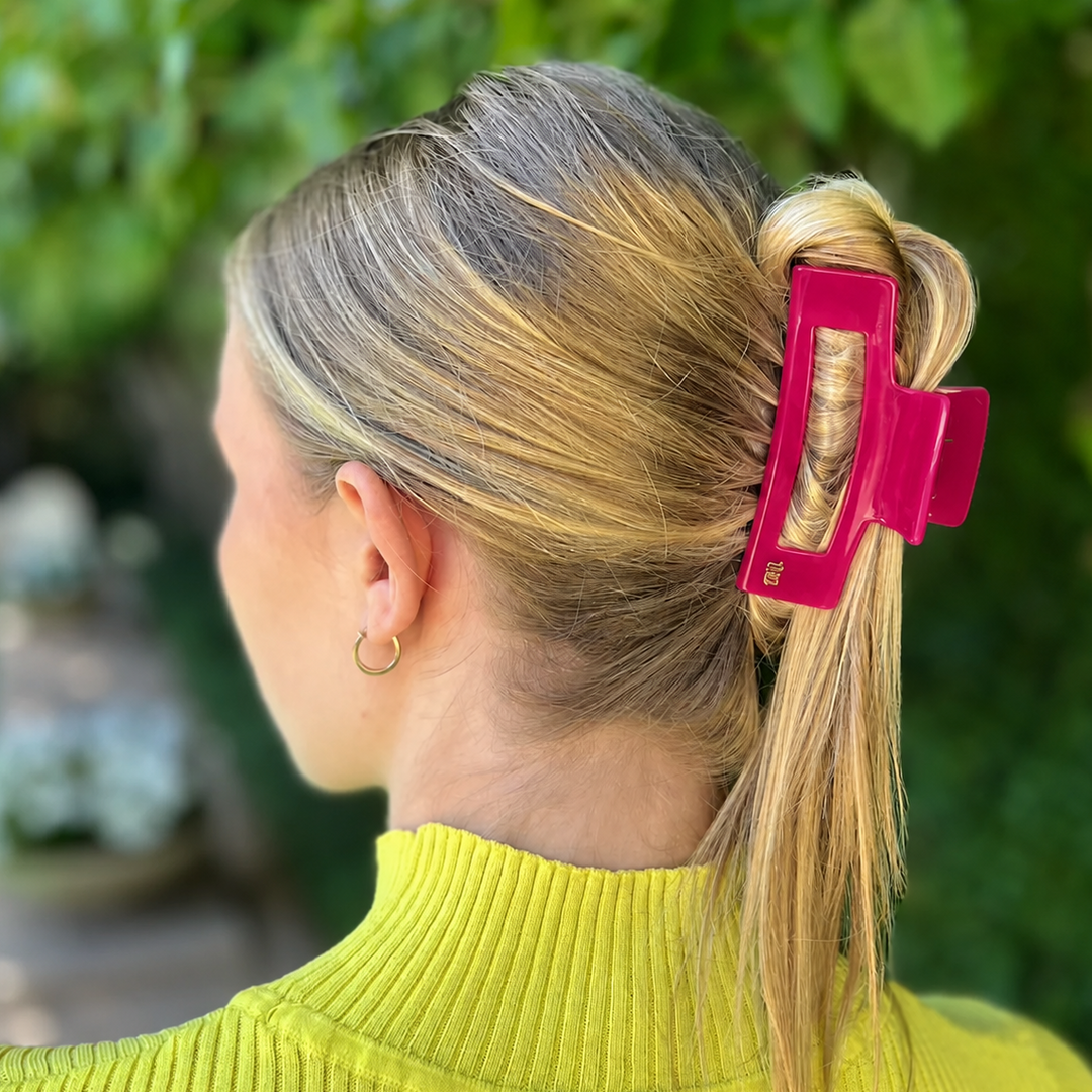 WS Acetate Rectangular Hair Claw - Viva Magenta - Image 1