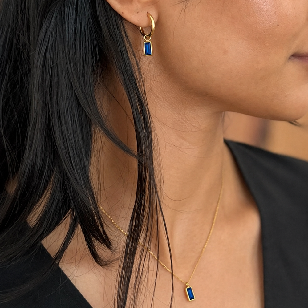 WS Baguette Necklace on Gold - Blue - Image 1
